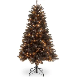 Cheap National Tree Company Halloween Pre-Lit Artificial Full Christmas Tree, Black, North Valley Spruce, White Lights, Includes Stand, 4.5 Feet