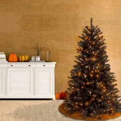 Cheap National Tree Company Halloween Pre-Lit Artificial Full Christmas Tree, Black, North Valley Spruce, White Lights, Includes Stand, 4.5 Feet