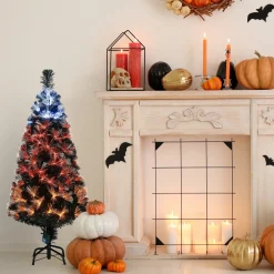 Sale National Tree Company Halloween Pre-Lit Artificial Halloween Tree, Black, Fiber Optic, Candy Corn Led Lights, Includes Stand, 4 Feet