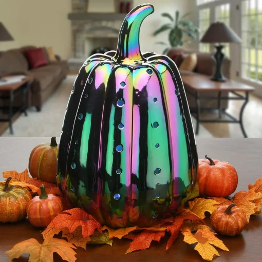 Cheap National Tree Company Halloween Pre-Lit Iridescent Pumpkin Decoration, Led Lights, 14 Inches
