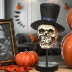 Store National Tree Company Halloween Skull In Top Hat Table Decoration, 12 Inches