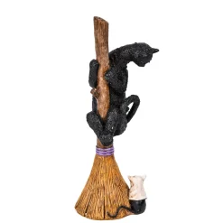 Best Sale National Tree Company Halloween Tabletop Decoration, Black, Black Cat With A Broom, 13 Inches