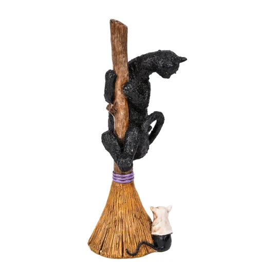 Best Sale National Tree Company Halloween Tabletop Decoration, Black, Black Cat With A Broom, 13 Inches