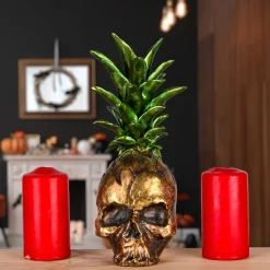 Discount National Tree Company Halloween Tabletop Decoration, Gold, Pineapple Skull, 14 Inches