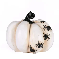 Sale National Tree Company Halloween Tabletop Decoration, White, Crawling Spiders Pumpkin, 6 Inches
