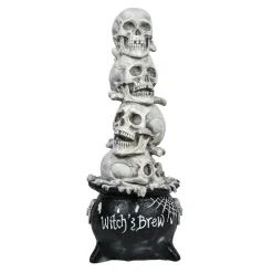 Discount National Tree Company Halloween Tabletop Decoration, White, Stacked Skulls In A Cauldron, 38 Inches