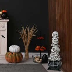 Discount National Tree Company Halloween Tabletop Decoration, White, Stacked Skulls In A Cauldron, 38 Inches