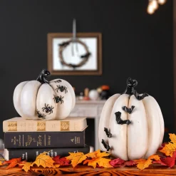 Best National Tree Company Halloween Tabletop Decoration, White, Crawling Bats Pumpkin, 9 Inches