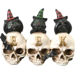 Clearance National Tree Company Halloween Three Black Cats And Eek Skull Sign Decoration, 5 Inches