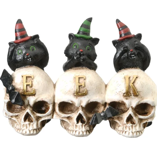 Clearance National Tree Company Halloween Three Black Cats And Eek Skull Sign Decoration, 5 Inches