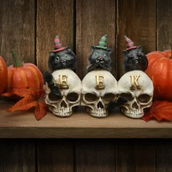 Clearance National Tree Company Halloween Three Black Cats And Eek Skull Sign Decoration, 5 Inches