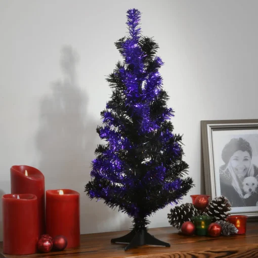 Clearance National Tree Company Halloween Tinsel Tree, Black, Purple, 24 In