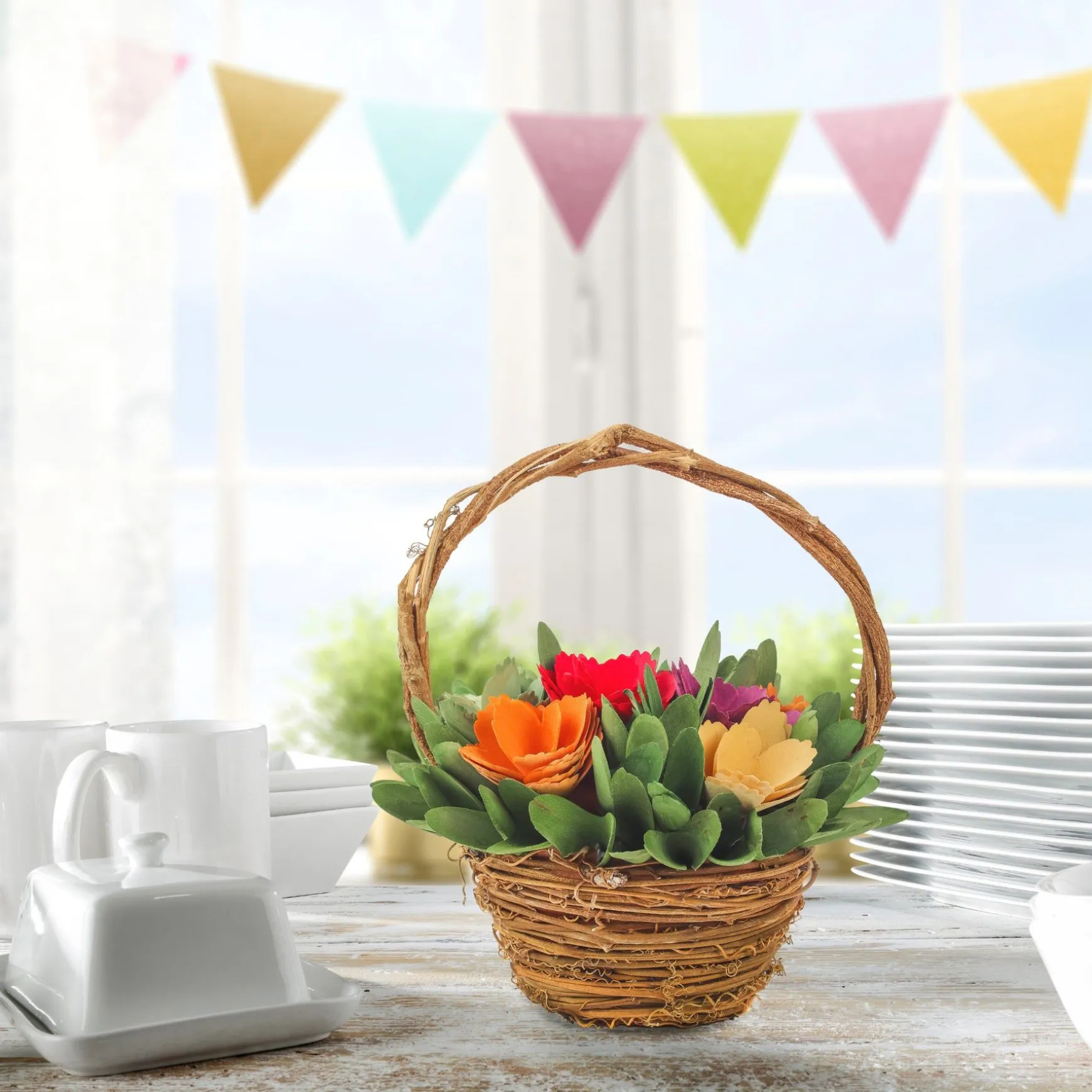 New National Tree Company Handcrafted Multicolor 10" Floral Basket