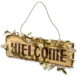 Fashion National Tree Company Hanging Welcome Sign, Lightweight Wooden Construction, Decorated With Leafy Vine Trim, Includes Hanging Loop, Spring Collection, 21 Inches