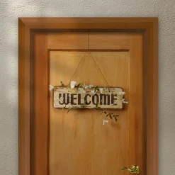 Fashion National Tree Company Hanging Welcome Sign, Lightweight Wooden Construction, Decorated With Leafy Vine Trim, Includes Hanging Loop, Spring Collection, 21 Inches