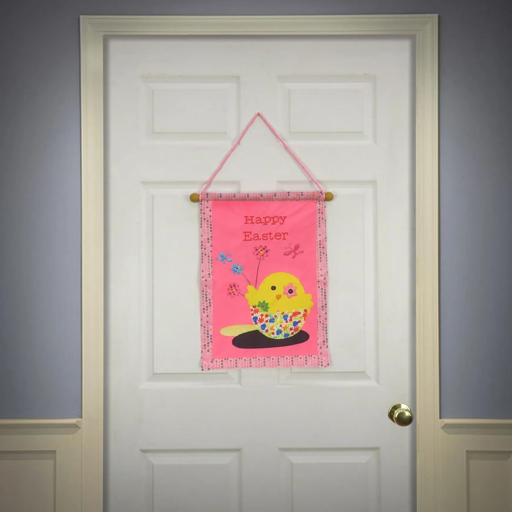 Sale National Tree Company Happy Easter Hanging Banner Decoration, Pink, Easter Collection, 18 Inches