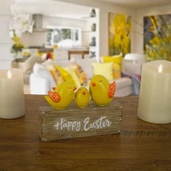 Online National Tree Company Happy Easter Table Decoration, Decorated With 3 Chicks, Easter Collection, 6 Inches