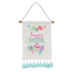 Shop National Tree Company Happy Easter With Eggs Hanging Banner Decoration, White, Easter Collection, 19 Inches