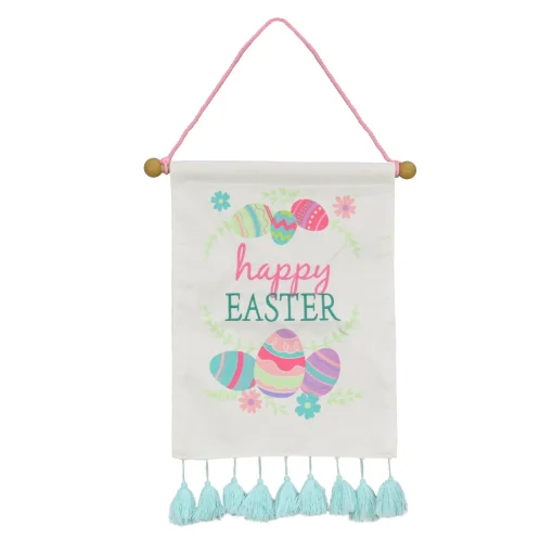 Shop National Tree Company Happy Easter With Eggs Hanging Banner Decoration, White, Easter Collection, 19 Inches