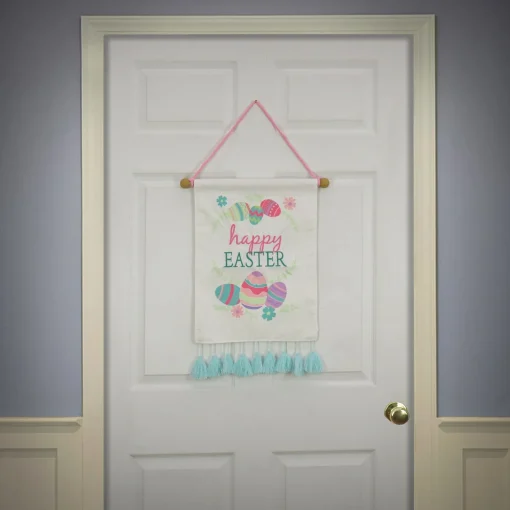Shop National Tree Company Happy Easter With Eggs Hanging Banner Decoration, White, Easter Collection, 19 Inches