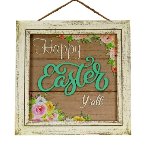 Discount National Tree Company Happy Easter Y'All Hanging Wall Sign Decoration, Green, Easter Collection, 10 Inches