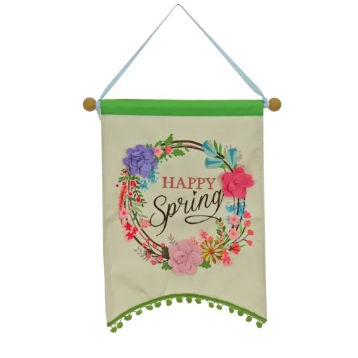 Best National Tree Company Happy Spring Hanging Banner Decoration, White, Easter Collection, 18 Inches