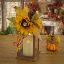 Cheap National Tree Company 14"Harvest Harvest Lantern With Sunflower, Mixed Leaves, Pinecone, & Bow