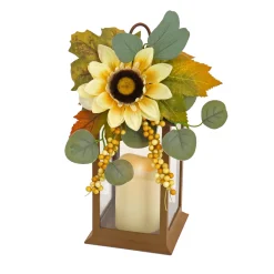 Shop National Tree Company 13"Harvest Harvest Lantern With Sunflower, Maple Leaves, Eucalyptus, Berry