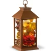 Clearance National Tree Company Harvest Lantern With Led Lights, Filled With Pumpkins, Leaves, Flowers, Berry Clusters, 12 Inches