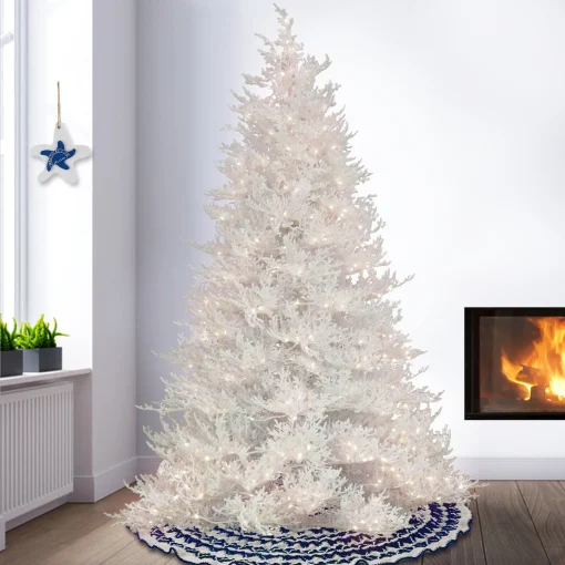 Shop National Tree Company Hgtv Home Collection Pre-Lit Christmas By The Sea Coral Artificial Tree With Artificial Tree Stand Pre-Strung With Warm White Led Lights , Plug In, Hgtv Home Collection, Coral, 7.5Ft