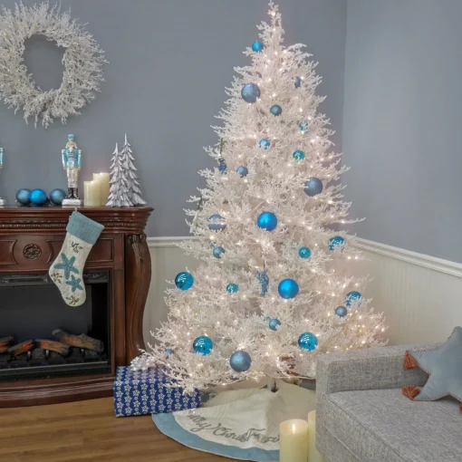 Shop National Tree Company Hgtv Home Collection Pre-Lit Christmas By The Sea Coral Artificial Tree With Artificial Tree Stand Pre-Strung With Warm White Led Lights , Plug In, Hgtv Home Collection, Coral, 7.5Ft