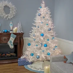 Shop National Tree Company Hgtv Home Collection Pre-Lit Christmas By The Sea Coral Artificial Tree With Artificial Tree Stand Pre-Strung With Warm White Led Lights , Plug In, Hgtv Home Collection, Coral, 9Ft