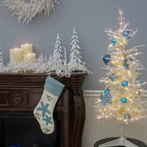 Clearance National Tree Company Hgtv Home Collection Pre-Lit Christmas By The Sea Coral Artificial Tree Pre-Strung With Warm White Led Lights , Plug In, Hgtv Home Collection, Coral, 48In