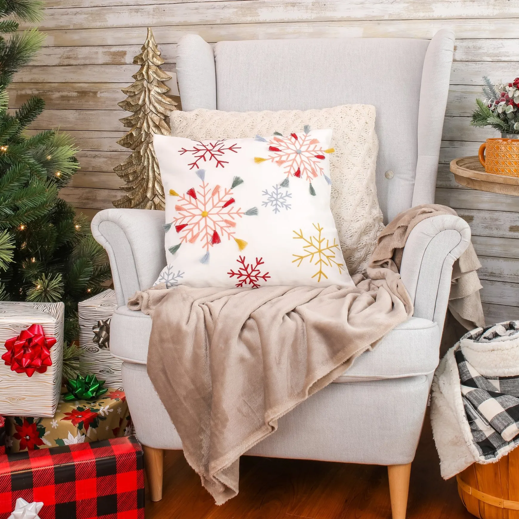 Cheap National Tree Company Hgtv Home Collection Velvet Snowflake Embroidery Pillow With Polyfill, White, 18 In