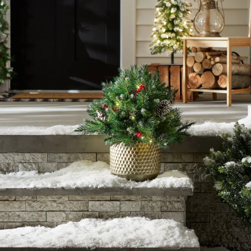 Store National Tree Company 18In. Frosted Berry Urn Filler With Battery Operated Warm White Led Lights