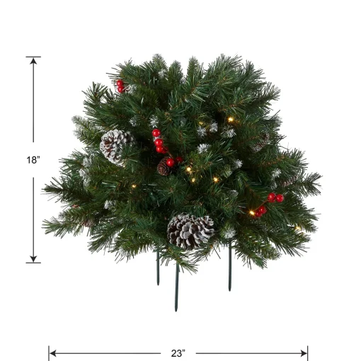 Store National Tree Company 18In. Frosted Berry Urn Filler With Battery Operated Warm White Led Lights