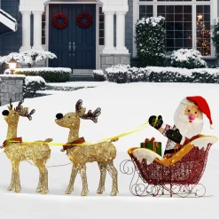 Best Sale National Tree Company 34In. Santa And Reindeer With Clear Lights