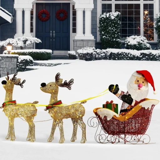 Best Sale National Tree Company 34In. Santa And Reindeer With Clear Lights