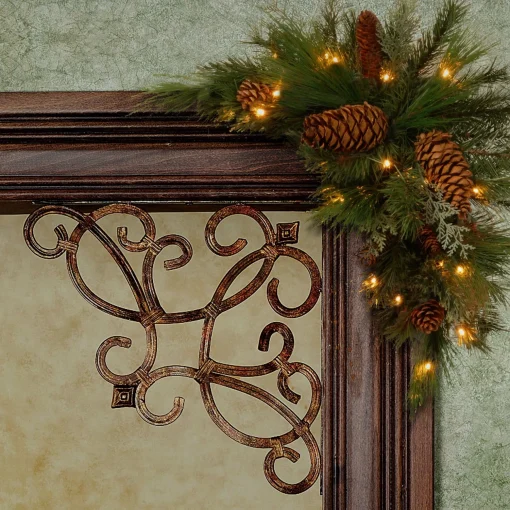 Clearance National Tree Company 30In White Pine Corner Swag With Battery Operated Led Lights