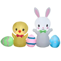 Best National Tree Company Inflatable Bunny And Chick Decoration, Self Inflating, Plug In, Easter Collection, 78 Inches