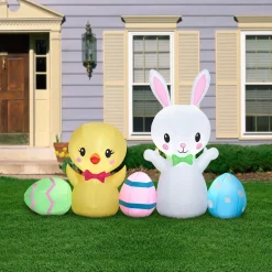 Best National Tree Company Inflatable Bunny And Chick Decoration, Self Inflating, Plug In, Easter Collection, 78 Inches
