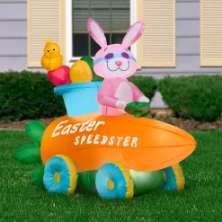 Best Sale National Tree Company Inflatable Bunny In A Carrot Roadster Decoration, Self Inflating, Plug In, Easter Collection, 54 Inches