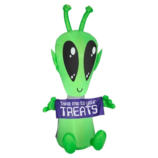 Hot National Tree Company Inflatable Decoration, Multi, Alien With Sign, Led Lights, Plug In, Halloween Collection, 7 Feet