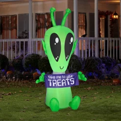 Hot National Tree Company Inflatable Decoration, Multi, Alien With Sign, Led Lights, Plug In, Halloween Collection, 7 Feet