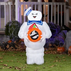 Store National Tree Company Inflatable Decoration, White, Ghostbusters Marshmallow Man, Self Inflating, Plug In, Halloween Collection, 42 Inches