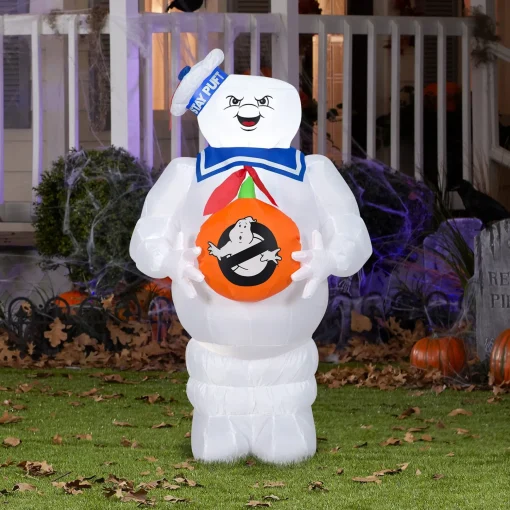 Store National Tree Company Inflatable Decoration, White, Ghostbusters Marshmallow Man, Self Inflating, Plug In, Halloween Collection, 42 Inches