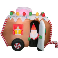 Store National Tree Company Inflatable Gingerbread Trailer With Santa, Led Lights, Plug In, Christmas Collection, 7.5 Feet