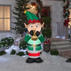 Clearance National Tree Company Inflatable Trumpet Playing Elf, Led Lights, Plug In, Christmas Collection, 6 Feet