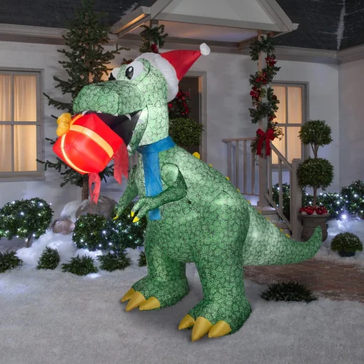Hot National Tree Company Inflatable Tyrannosaurus Rex With Gift, Led Lights, Plug In, Christmas Collection, 9.5 Feet