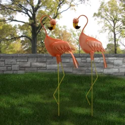 Online National Tree Company Metal Lawn Decoration, Resting Peach Flamingo, Ornate Metal Design, Spring Collection, 34 Inches